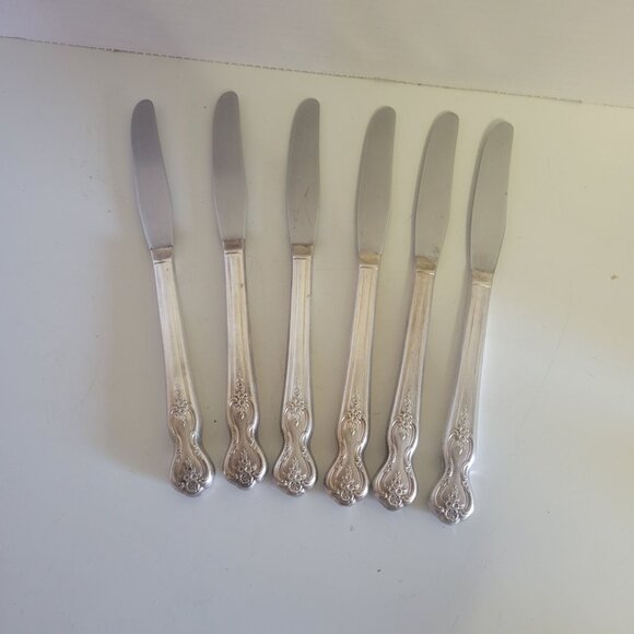 Rogers Vintage Inspiration-Magnolia Set Of 6 Ornate Silver-plate 8.5" Grille Kni - Picture 1 of 3